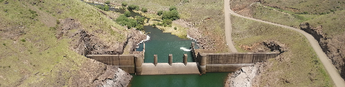 Artifical barriers in a river at Katse Dam